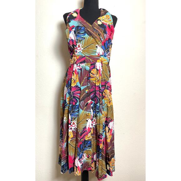 Unique Vintage Women's Tucan Novelty Tropical Print Back Tie Shift Midi Dress 4X - Picture 1 of 16
